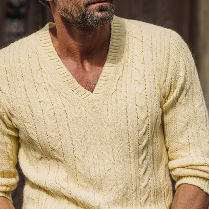 Męski sweter dzianinowy w jednolitym kolorze, z dekoltem w kształcie V MTA1362H2X