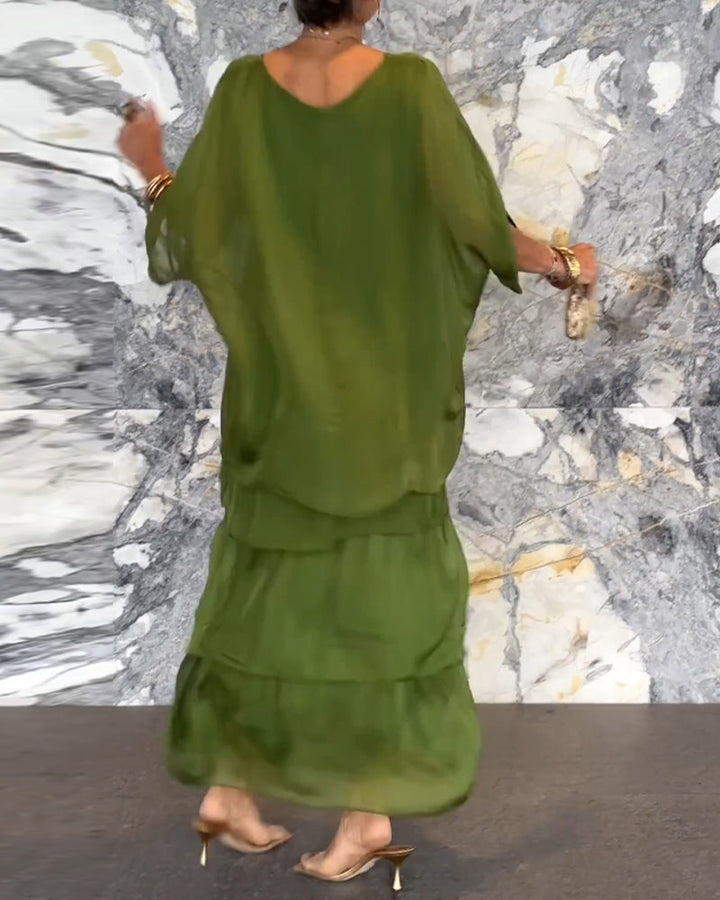 Dorota | Boho Maxi Sukienka z Efektem Warstwowym