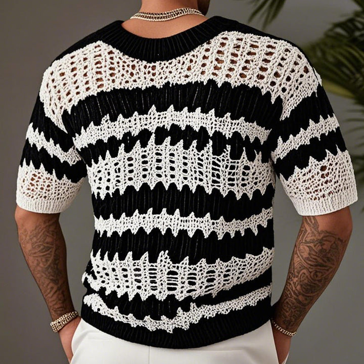 【24-godzinna ekspedycja】Męski sweter pleciony z kontrastowym kolorem, dekoltem w kształcie V i krótkim rękawem T-Shirt 14944957X