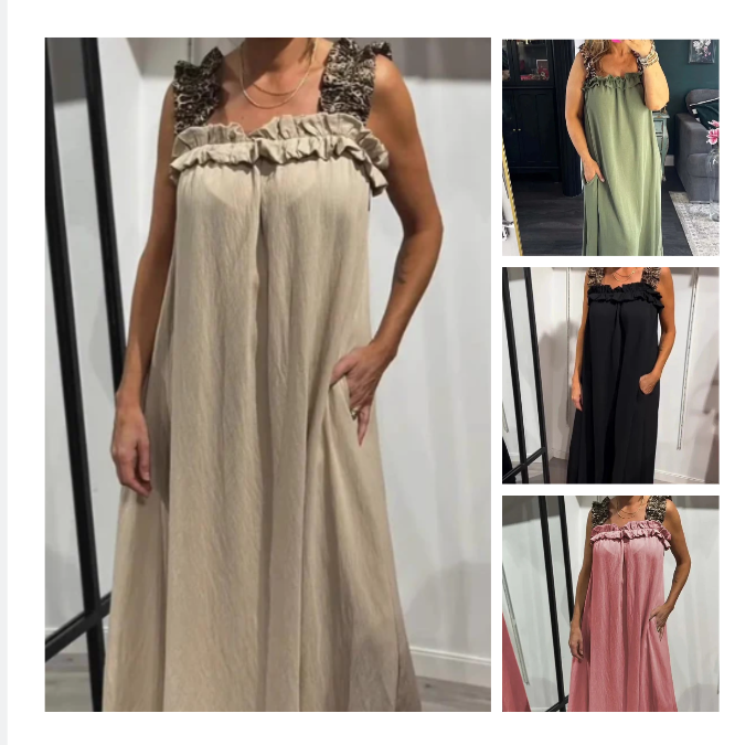 Klara | Lekka Maxi Sukienka na Ramiączkach z Kieszeniami