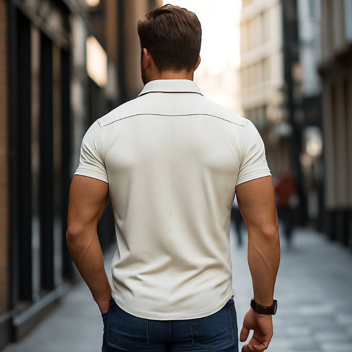 Premium Męska Koszula Krótki Rękaw z Bawełny z Kontrastowym Wykończeniem i Kołnierzykiem MTA0842E7M