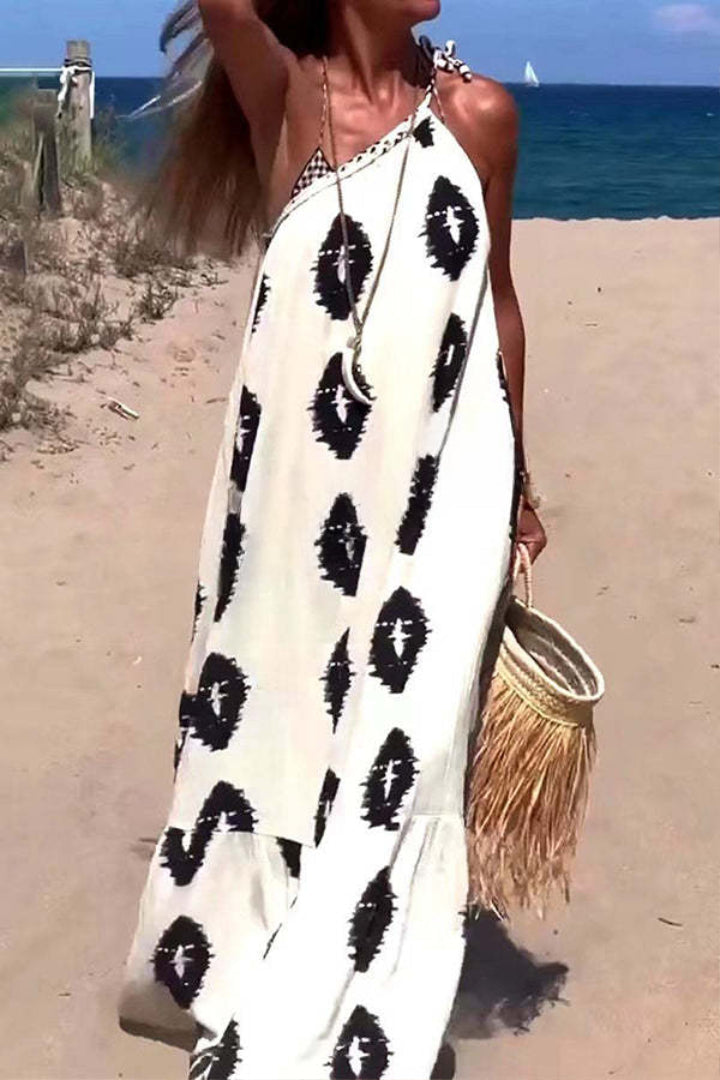 Luna – Luźna Sukienka z Etnicznym Wzorem