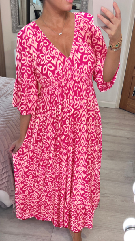 Koraliowa Łąka – Lekka Maxi Sukienka