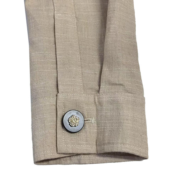 Męska Luźna Koszula z Lnianym Haftem i Długim Rękawem - Model 13095416M