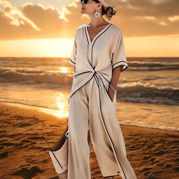 Joanna – Elegancki Kombinezon z Kontrastowym Wykończeniem