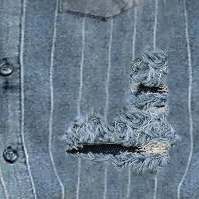 Męska Vintage Dżinsowa Koszula w Paski z Krótkim Rękawem - Model 13201211Y