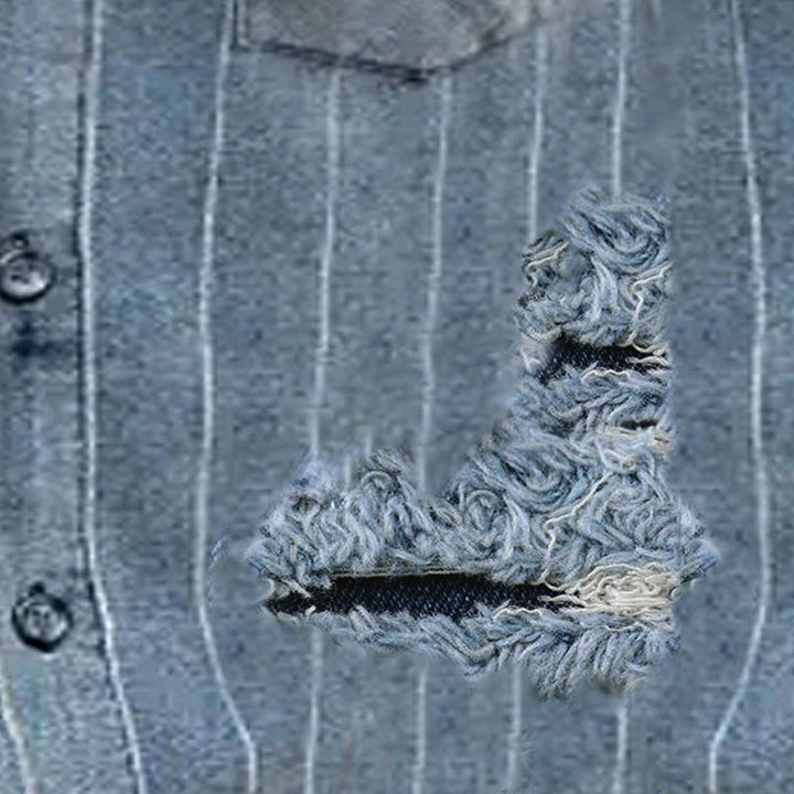 Męska Vintage Dżinsowa Koszula w Paski z Krótkim Rękawem - Model 13201211Y