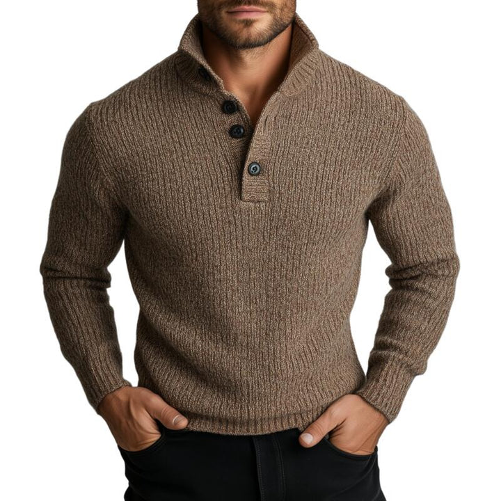 Męski Vintage Gładki Sweter z Kołnierzykiem Polo Slim Fit z Długim Rękawem MTA2756H8M