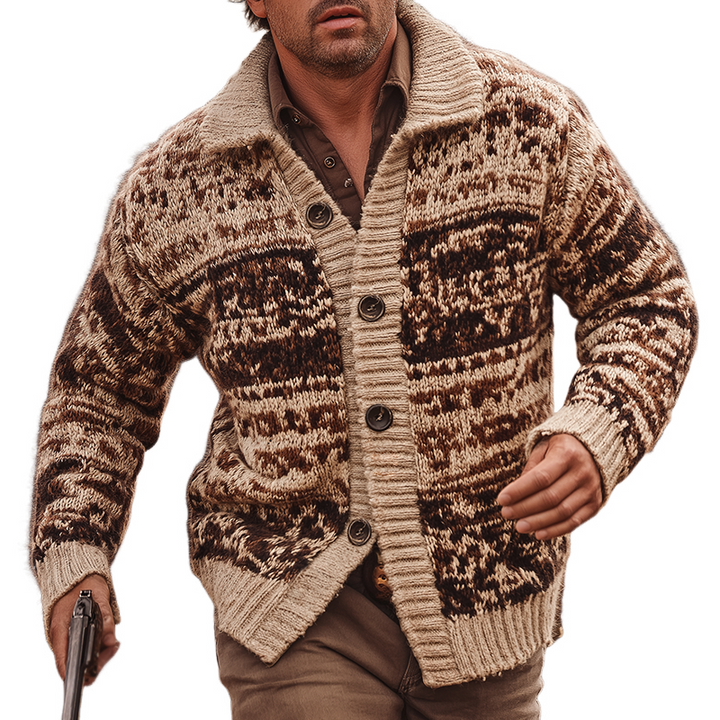 Męski Vintage Casual Western Ranch Sweter z Kołnierzem i Guzikami MTA1529H0TO