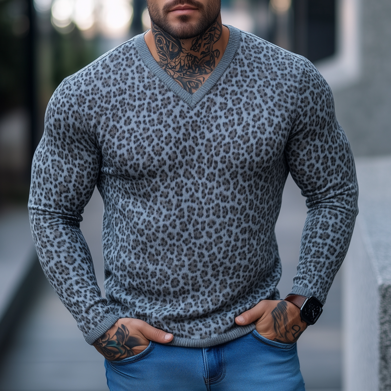 Męski Casual Oddychający Miękki Sweter z Dekoltem w Serek Slim Fit MTA1424H2M