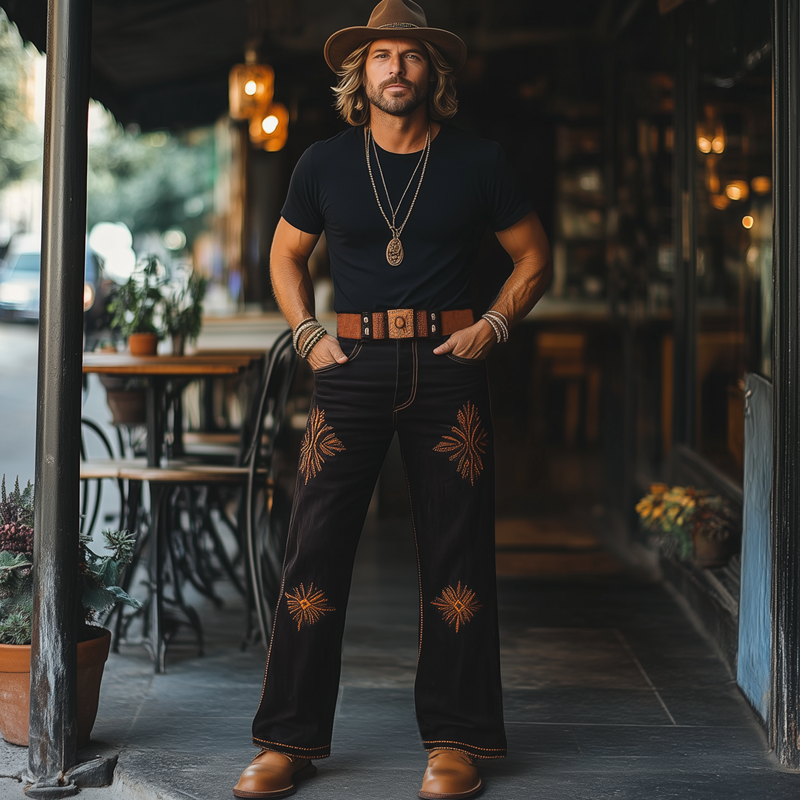 Męskie Spodnie w Stylu Western Cowboy z Vintage Haftem MTA1336F8U