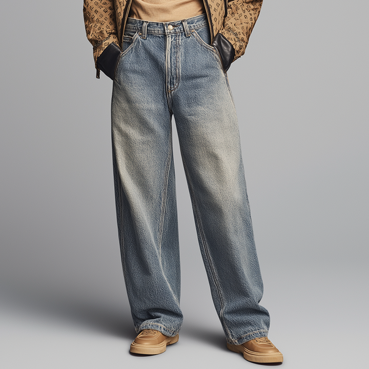 Męskie Vintage Prane Dżinsy Proste MTA2935H2P