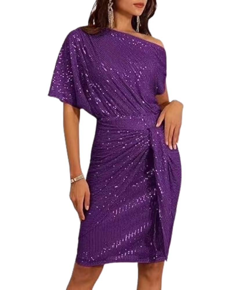 Klaudia | Sukienka na Jedno Ramię z Cekiny na Przyjęcie