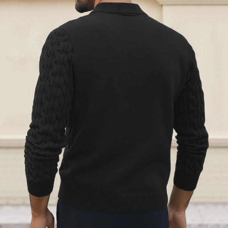 Męski sweter polo z dekoltem, slim fit, w jednolitym kolorze, z plecioną teksturą MTA1373H6X