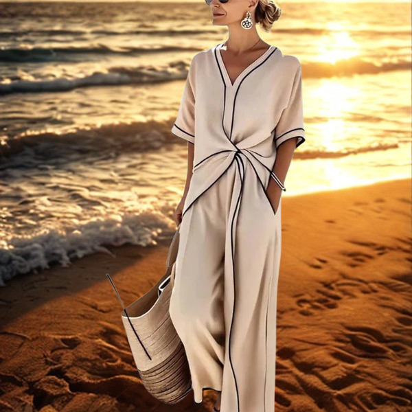 Joanna – Elegancki Kombinezon z Kontrastowym Wykończeniem