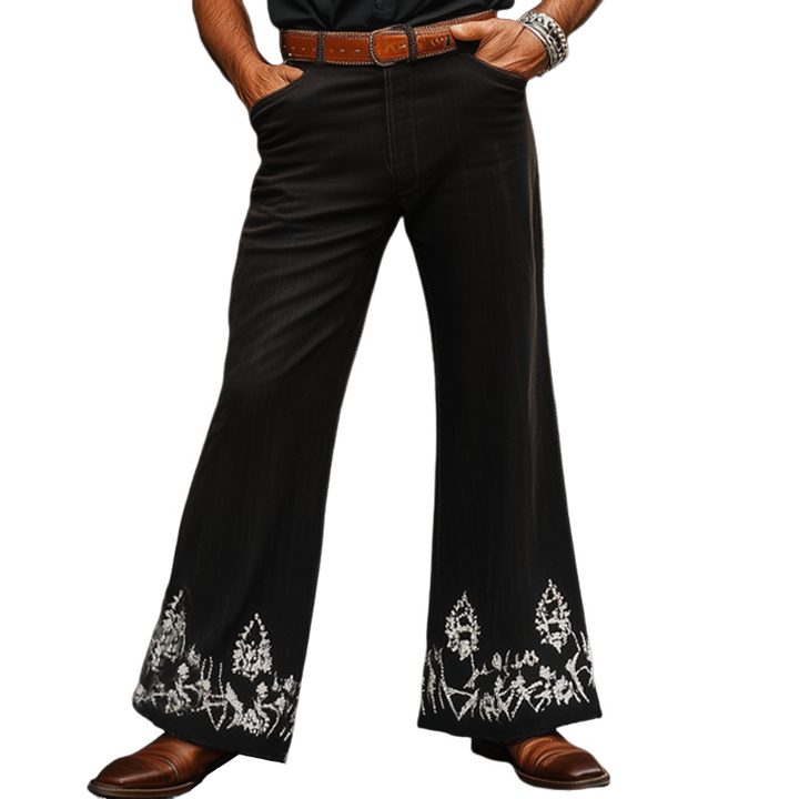 Męskie Spodnie w Stylu Western Cowboy Vintage Srebrne Haftowane z Rozszerzoną Nogawką MTA1324F7U