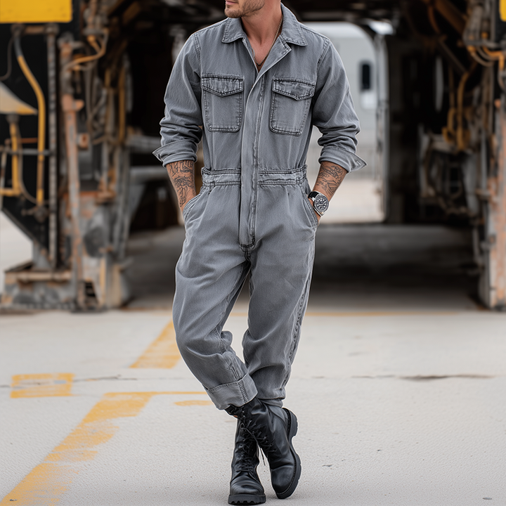 Męska Retro Casual Dżinsowa Prana Koszula z Długim Rękawem Kombinezon MTA0436H3TO