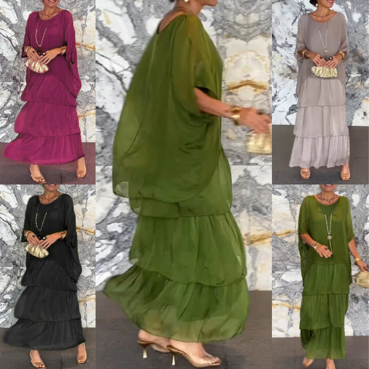 Dorota | Boho Maxi Sukienka z Efektem Warstwowym