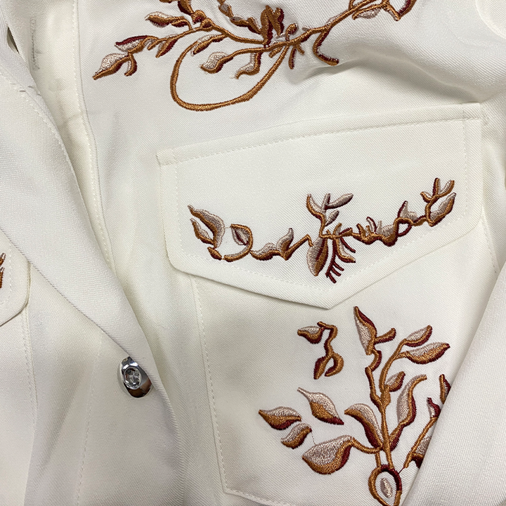 Męska klasyczna koszula w amerykańskim stylu z haftem, slim fit, bawełniana, długie rękawy - model 98153445K