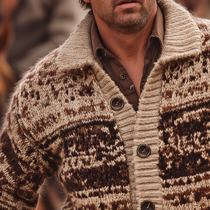 Męski Vintage Casual Western Ranch Sweter z Kołnierzem i Guzikami MTA1529H0TO