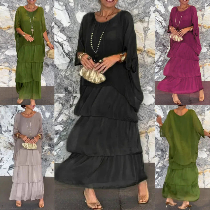 Dorota | Boho Maxi Sukienka z Efektem Warstwowym