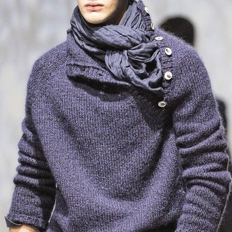 Męski sweter z długim rękawem i guzikami w jednolitym kolorze 21588765Z