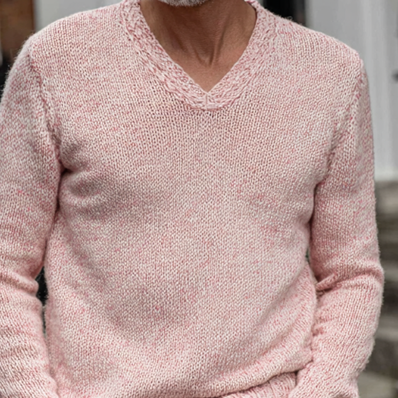 Męski sweter z dekoltem w serek w jednolitym kolorze MTA1426H7X