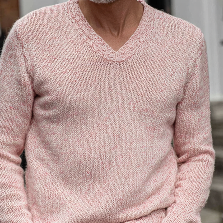 Męski sweter z dekoltem w serek w jednolitym kolorze MTA1426H7X