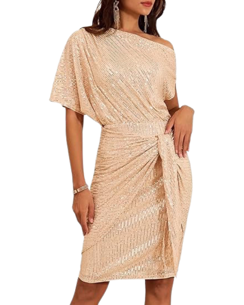 Klaudia | Sukienka na Jedno Ramię z Cekiny na Przyjęcie