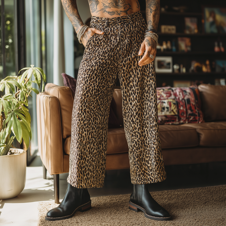 Męskie Spodnie Casual w Wzór Lamparta z Bawełny MTA1529H9P