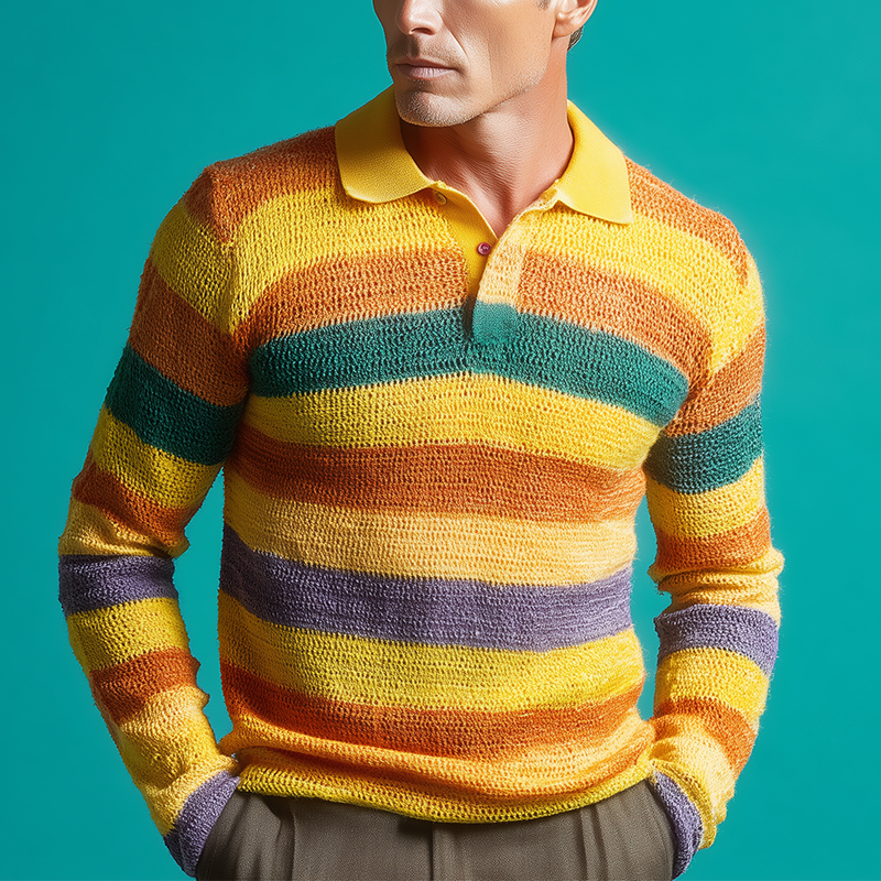 Męski sweter polo z kontrastowym paskiem MTA2994H0P