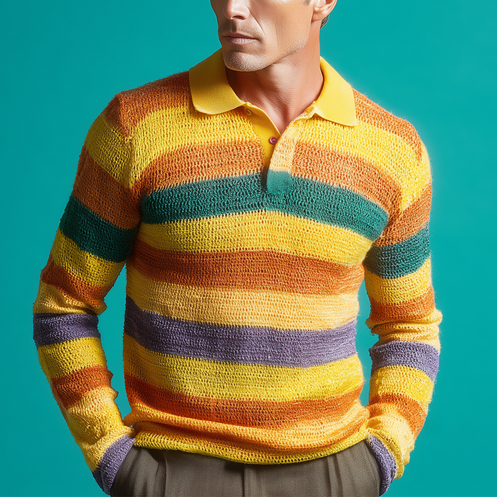 Męski sweter polo z kontrastowym paskiem MTA2994H0P