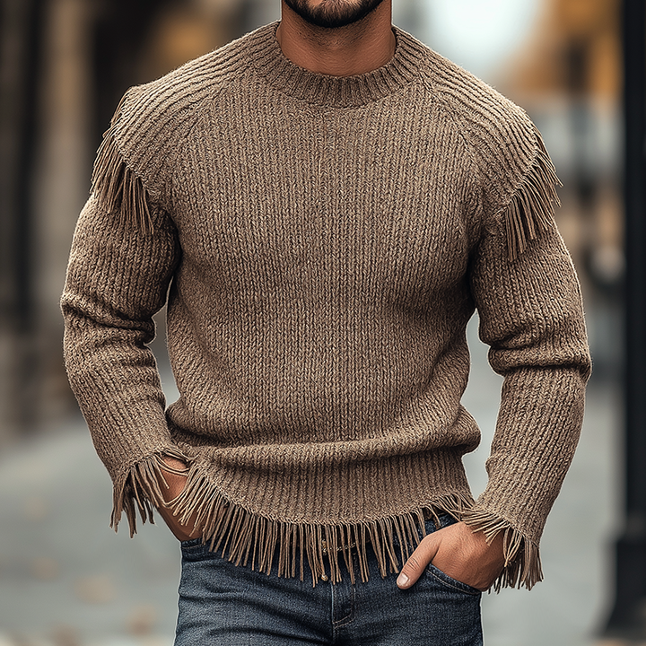Męski Retro Casual Sweter z Frędzlami przy Szyi MTA1950H8TO