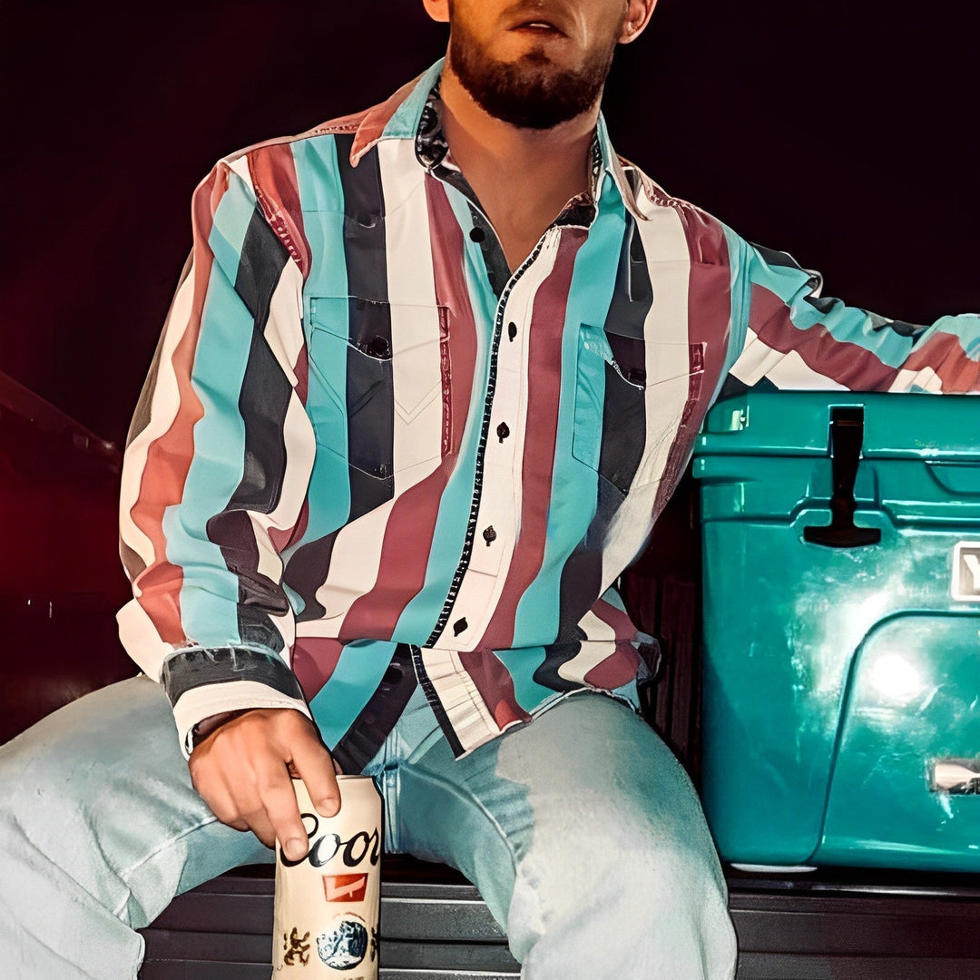 Męska Koszula Retro z Długim Rękawem i Kolorowymi Pasami 56477625M