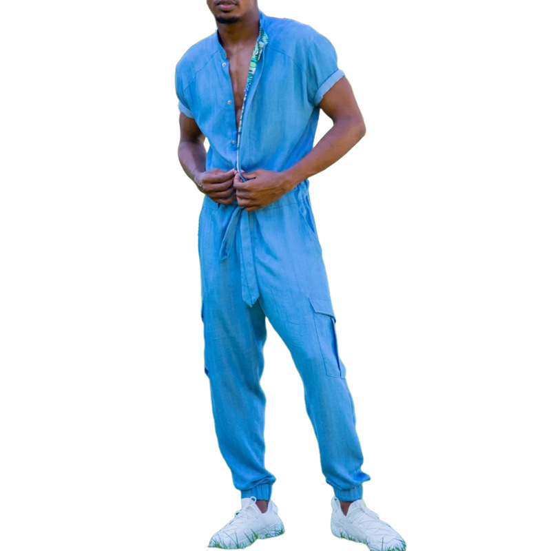 Męski Casual Kombinezon z Krótkim Rękawem i Okrągłym Dekoltem MTA1160F3X