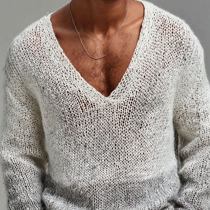 Męski gradientowy sweter z dekoltem V i długim rękawem MTA2096H9Z