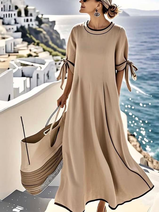 Amira – Luźna Sukienka z Wiązaniem i Paseczkami