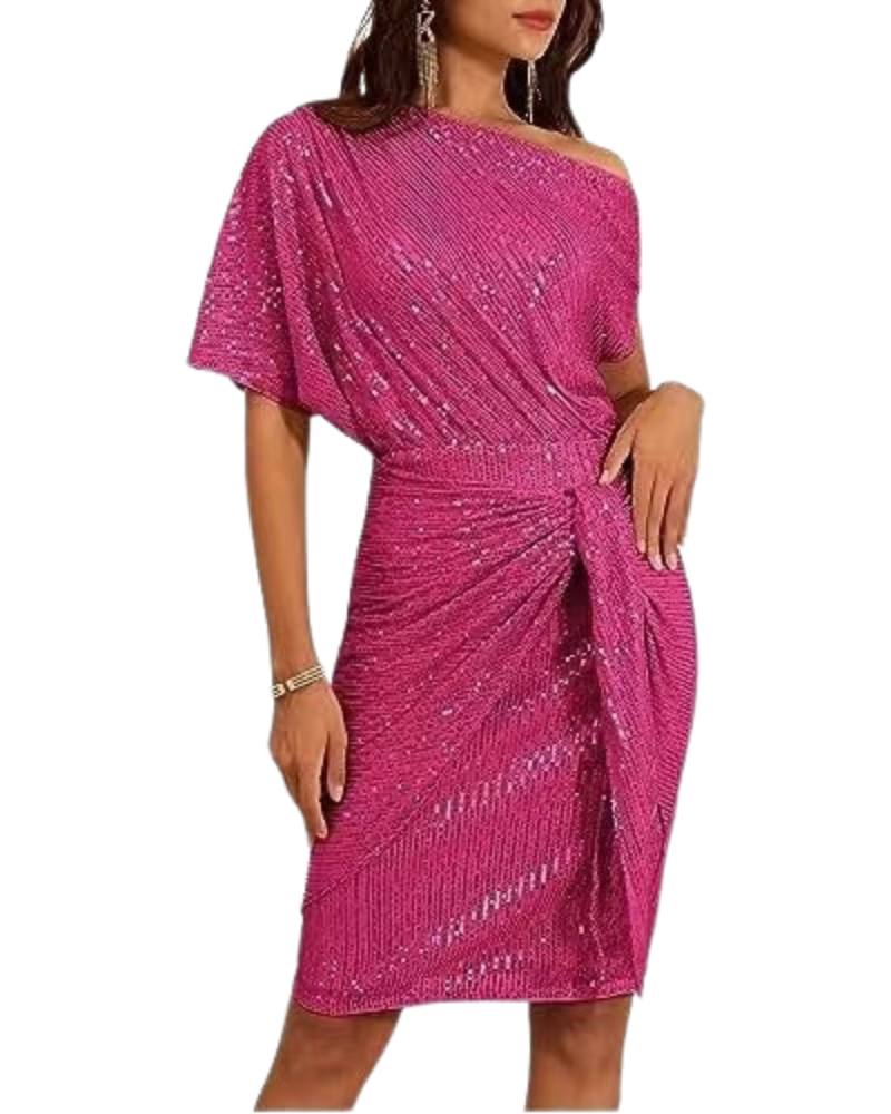 Klaudia | Sukienka na Jedno Ramię z Cekiny na Przyjęcie