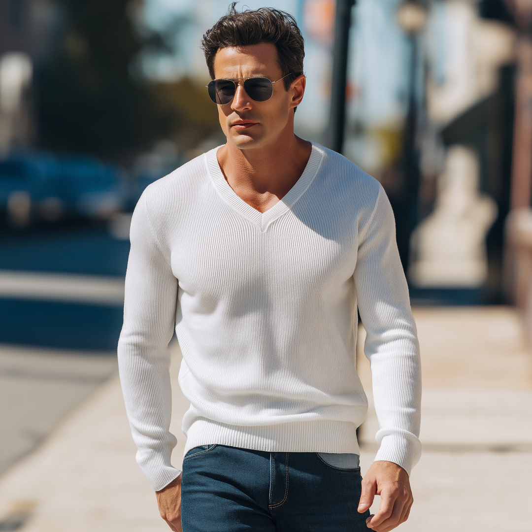 Męski Prosty Sweter Pleciony w Jednokolorowej Wersji MTA1158H7P