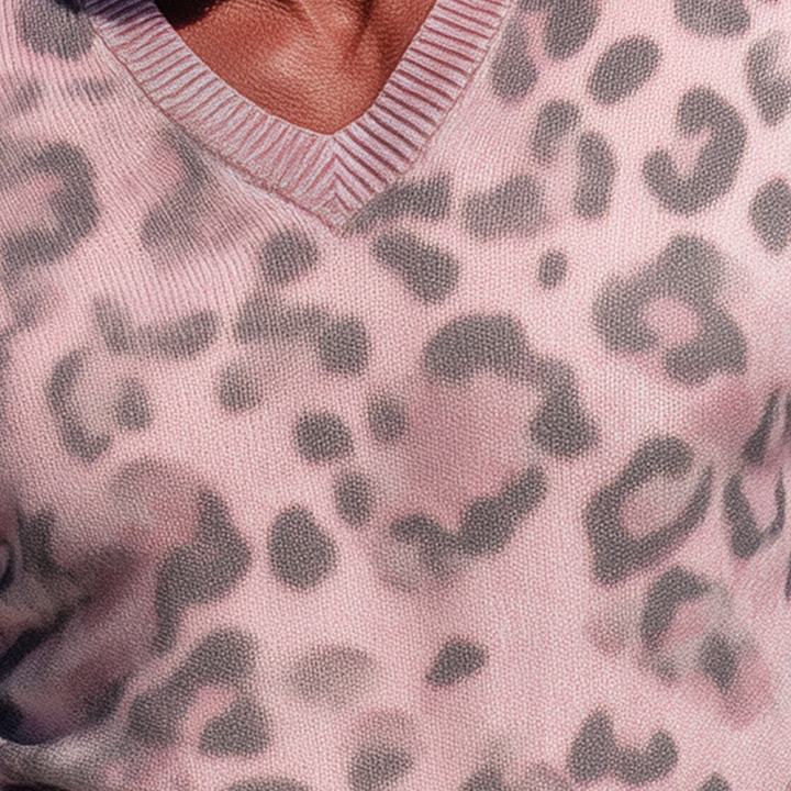 Męski Sweter Pleciony w Wzór Lamparta z Dekoltem w Kształcie V MTA1431H1P