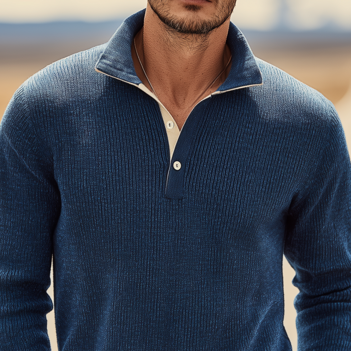 Męski klasyczny sweter polo z długim rękawem w slim fit MTA0204H8K