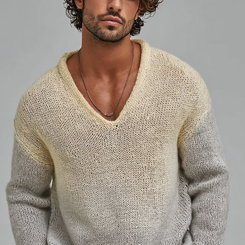 Męski Gradientowy Sweter z Dekoltem w Serek i Długim Rękawem MTA2072H4Z