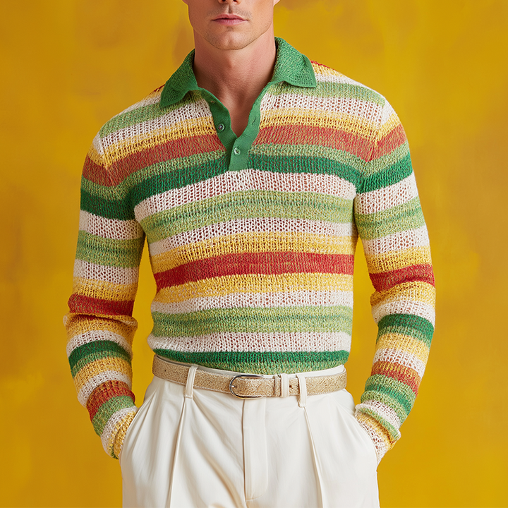 Męski sweter polo z kontrastowym paskiem MTA2942H3P