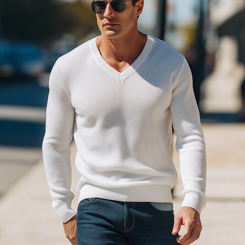 Męski Prosty Sweter Pleciony w Jednokolorowej Wersji MTA1158H7P