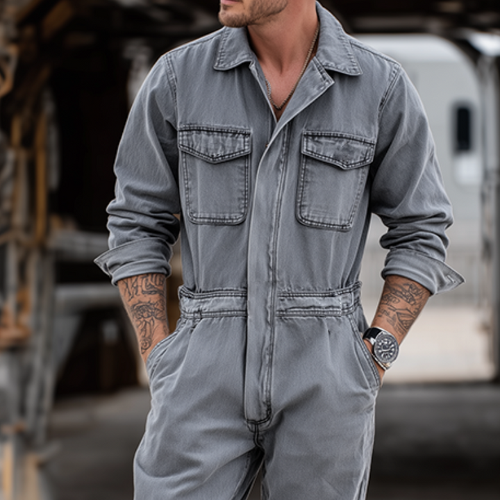 Męska Retro Casual Dżinsowa Prana Koszula z Długim Rękawem Kombinezon MTA0436H3TO