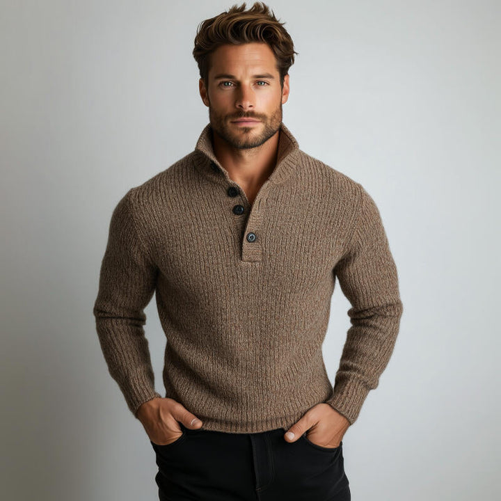 Męski Vintage Gładki Sweter z Kołnierzykiem Polo Slim Fit z Długim Rękawem MTA2756H8M