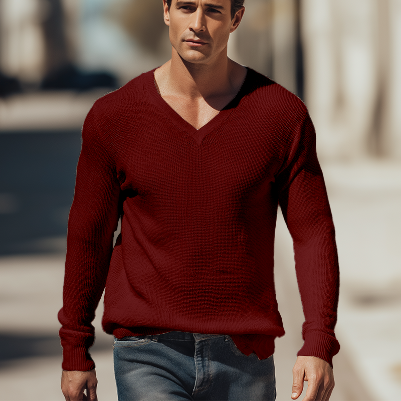 Męski Prosty Sweter Pleciony w Prostej Colorze z Otworami MTA1188H8P