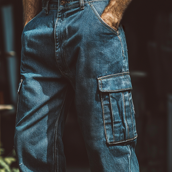 Męskie Retro Casual Prane Zniszczone Dżinsowe Spodnie Cargo na Zewnątrz MTA3186G1TO