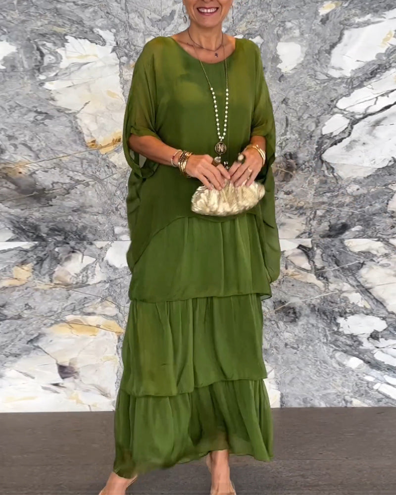 Dorota | Boho Maxi Sukienka z Efektem Warstwowym