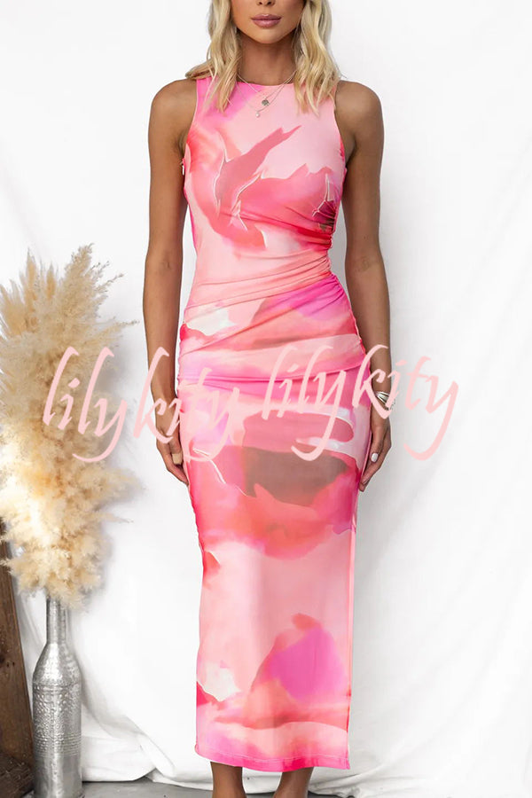 Zuzanna – Kwiecista Maxi Sukienka z Tiulową Warstwą